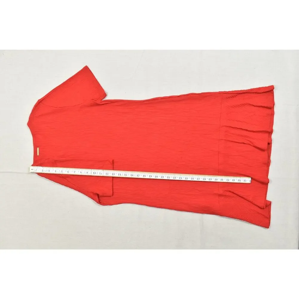 Michael Kors XL Red Ribbed Knit Short Sleeve Ruffle Hem Keyhole Sheath Dress